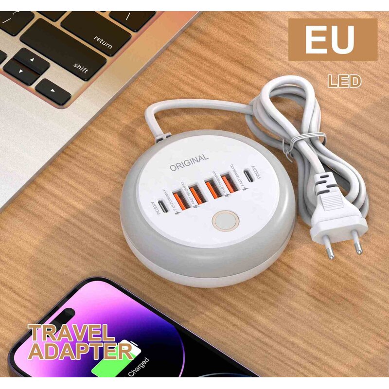 PD Desktop Power Strip Supplier - Factory Price 4A+2C USB Wall Charger with US/EU/AU Plug
