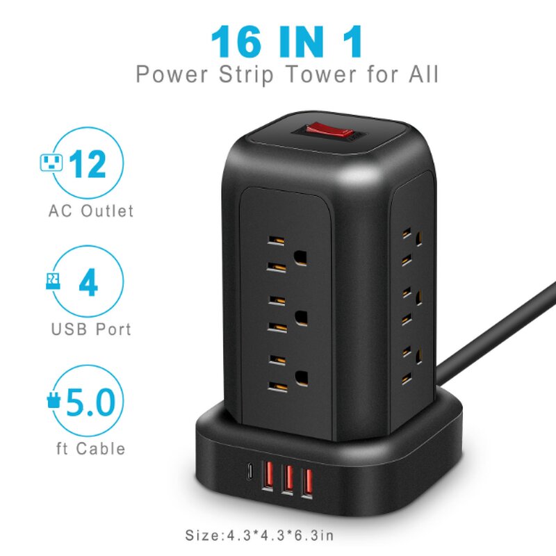 Desktop Sockets Charging Tower Factory - 16AWG US Standard PD Vertical Cable Tray USB 1.5m 13A bar