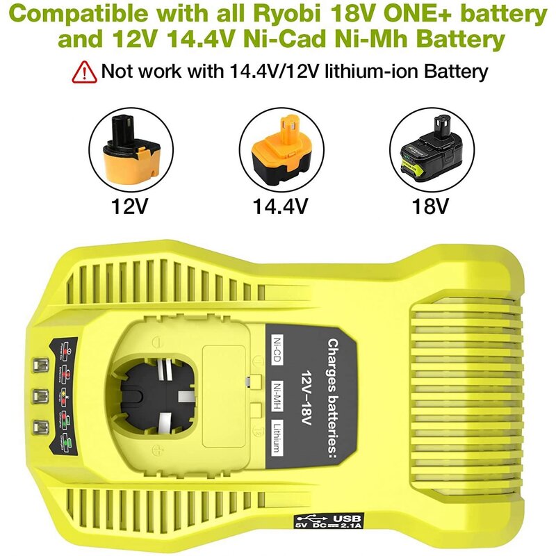 Ryobi Battery Charger Manufacturer - New Multi-Function P117 for 12V-18V 2 USB Ports Devices