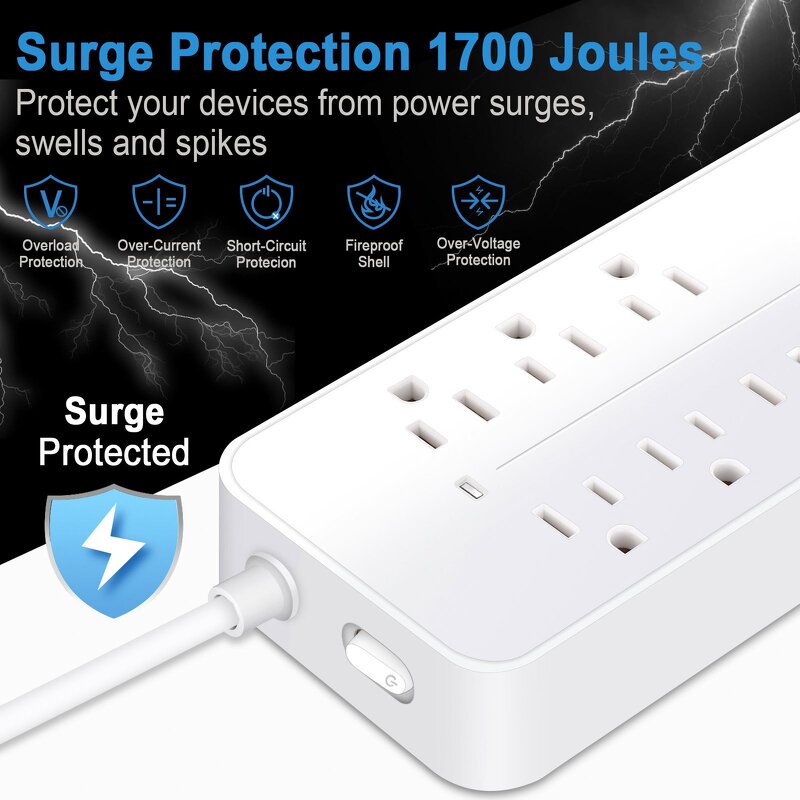 Surge Protector Power Strip Supplier - 3USB+1Type C Socket for Home US Standard 250V 8 Outlets