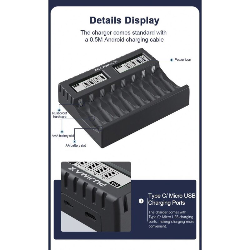 Rechargeable Battery Charger Supplier - 1.5v Aa Aaa Li Ion 8 Slots Multi USB Lithium Ion
