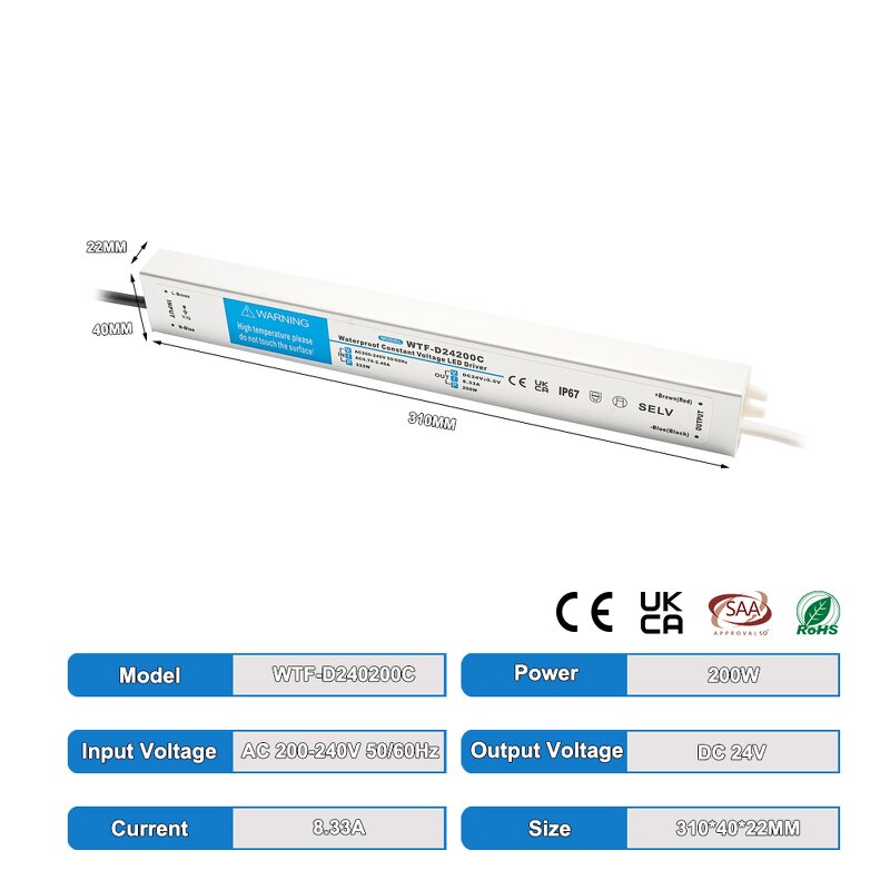 Waterproof LED Driver Manufacturer - WTF-D12025A 25W-300W 12V 24V IP67 AC-DC Energy Supply