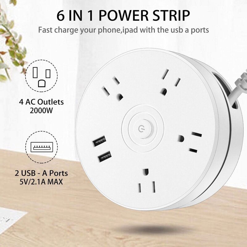 Power Strip Supplier - Round Universal Extension Cord Socket Plug USB Charger with Cable
