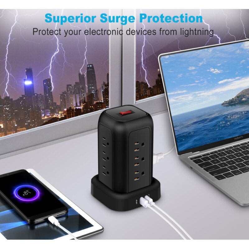 Desktop Sockets Charging Tower Factory - 16AWG US Standard PD Vertical Cable Tray USB 1.5m 13A bar