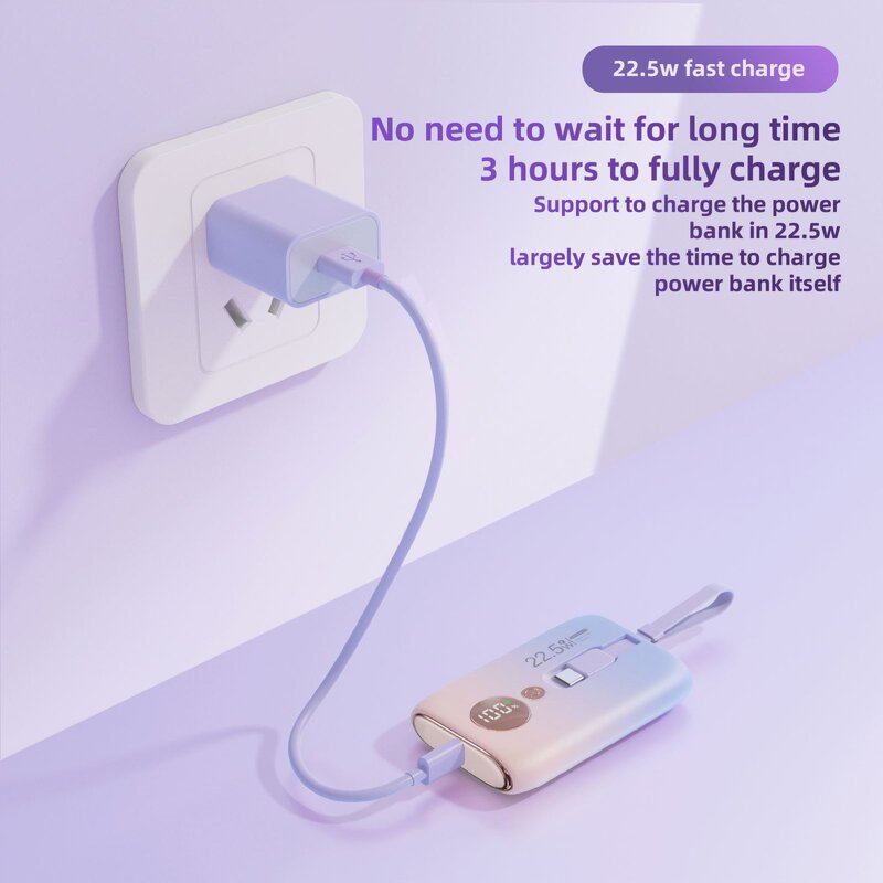 Portable Power Bank Manufacturer - LED Digital Display 10000mah Built in Cables With KC