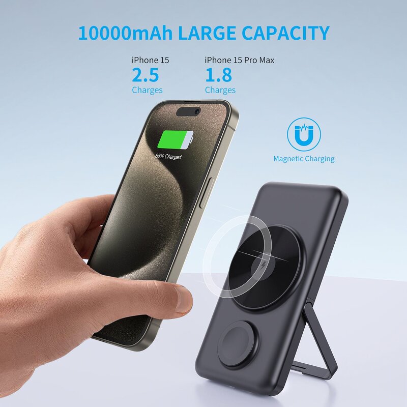Wireless Charger Power Bank Factory - 3 In1 Universal Magnetic 15w Black TOP Li-polymer 10000Mah