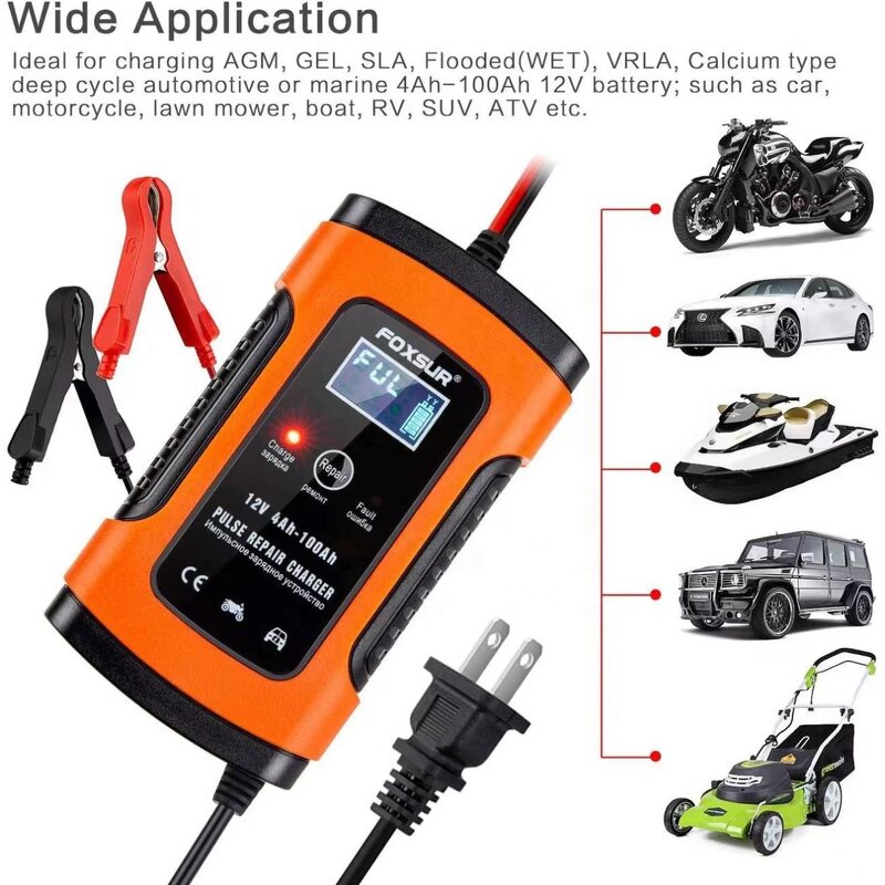 Smart Battery Charger Factory - 12V 5A Motorcycle Car Maintainer & Desulfator LCD Display