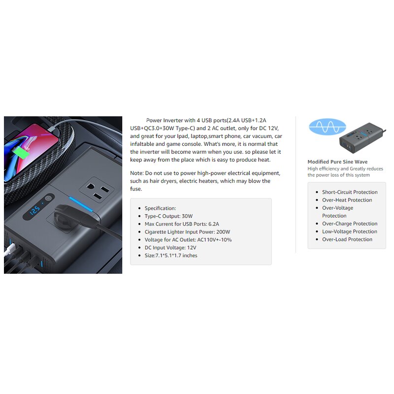 Car Plug Adapter Supplier - Newly 200w Charger 12V to 110V Car Power Inverter