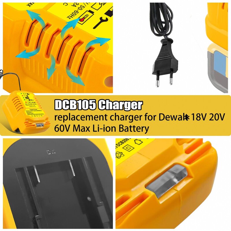 Battery Charger Replacement Manufacturer - for Dewalt Compatible 20V 60V Max Lithium DCB200 DCB204
