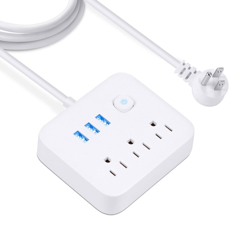 US Plug Power Strip Factory - 3AC Outlets Electrical Socket for Home Office 3USB Charging Port White