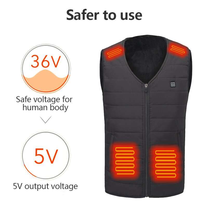 USB Heated Vest Factory - Custom 5V 9 Heating Zones Unisex Heated Waistcoat
