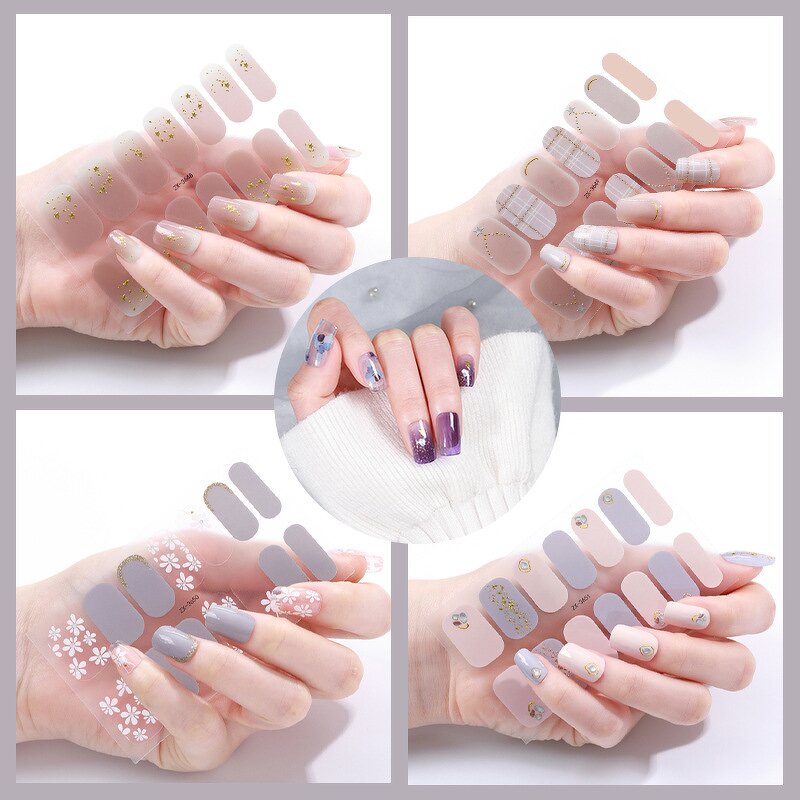 Gel Nail Sticker Strips Supplier - New Update 14Tips Semi-cured UV Gel Polish Strips