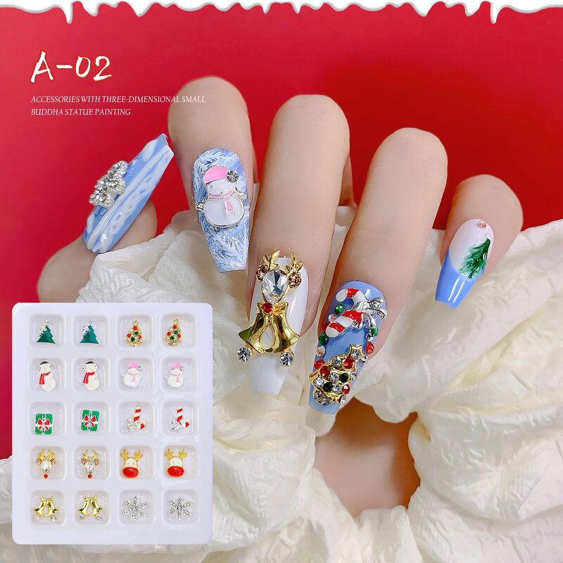 Christmas Nail Charms Supplier - Alloy Tree Cute Cartoon 20 Grids 3D Accessories