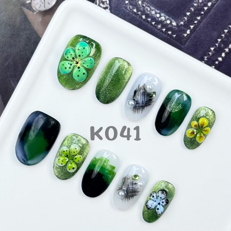 INS Flower Nails Factory - Handmade Quality Yellow Green False Press PMMA Removable