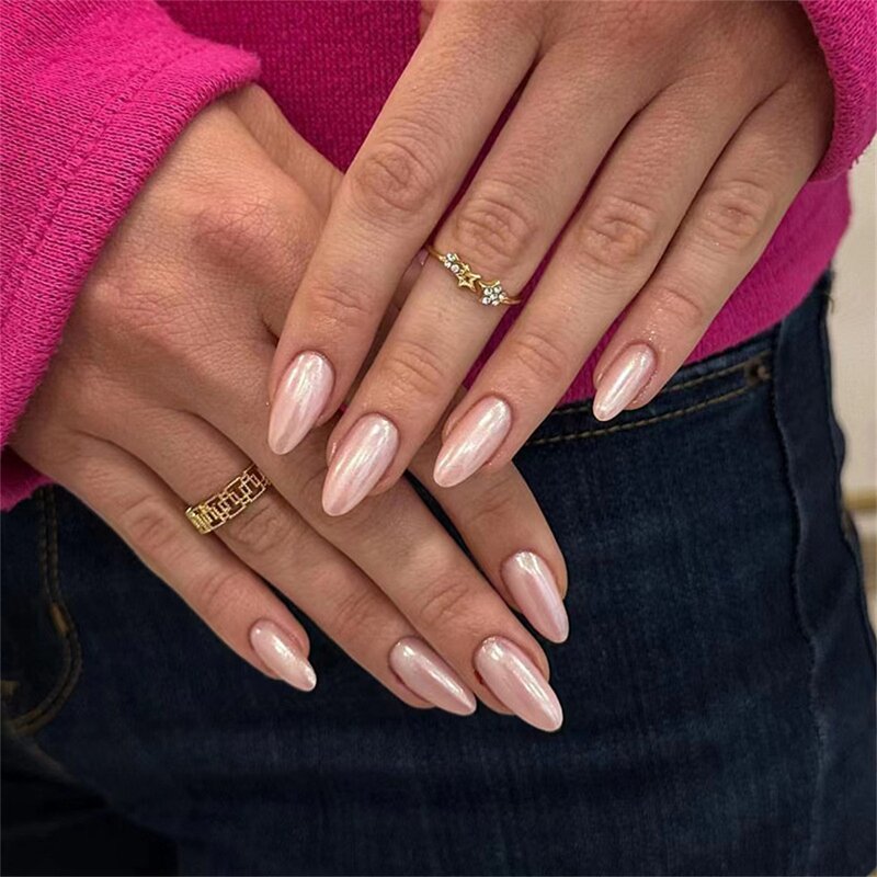 Aurora False Nail Supplier - Simple Gradient French Tips Medium Almond Electroplating