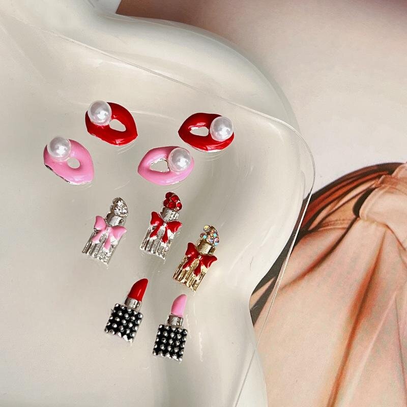 French Girl Nail Accessories Supplier - 3D Romantic Valentine's Alloy Lipstick Diamonds