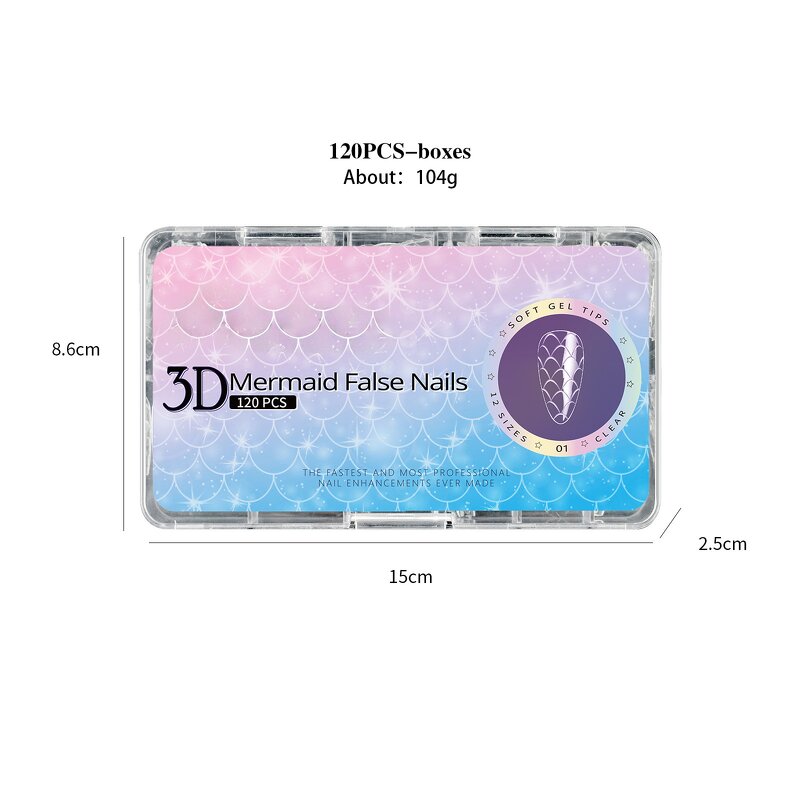 Mermaid Nail Tips Factory - Wholesale 3D Full Cover 12 Sizes Soft Gel Press on Tips