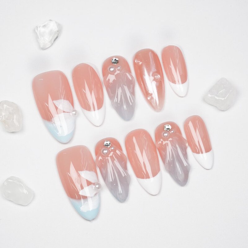 French Nail Art Supplier - Wholesale Customized Almond Handmade Ice-Clear Tips