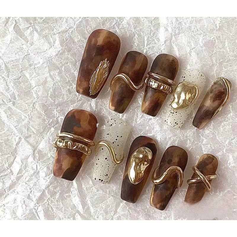 Luxury Acrylic Nails Factory - 10pcs Hand Painted Gel Press Stiletto Pattern Salon