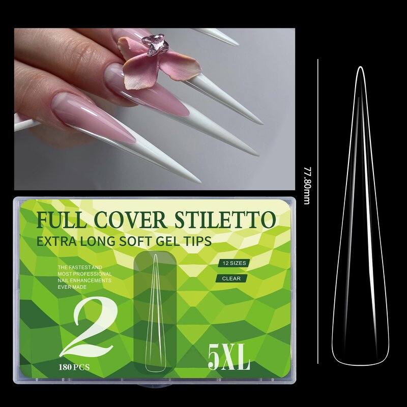 Traceless Nail Tips Supplier - 5XL Extra Long 180pcs Half Full Cover Soft Gel French