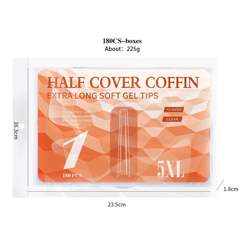 French Nail Tips Factory - Extended Soft Gel 180pcs 5XL Extra Long Traceless Fake