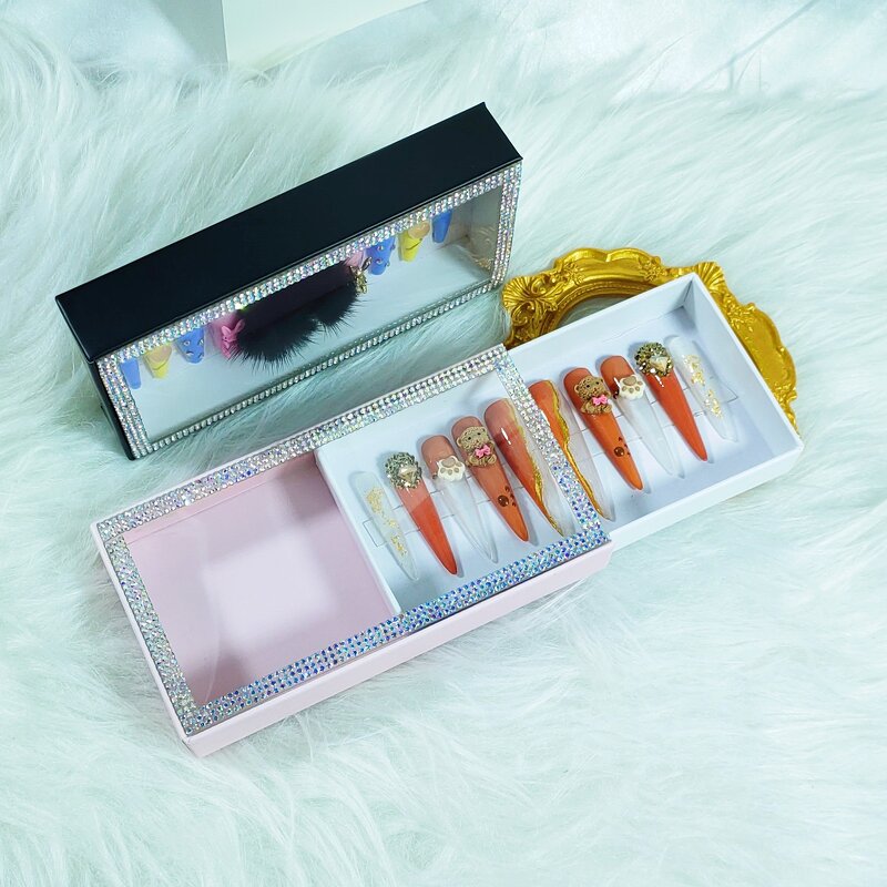 Sparkling Nail Box Supplier - Press on Nails Case Empty Pink Dust Proof Organizer