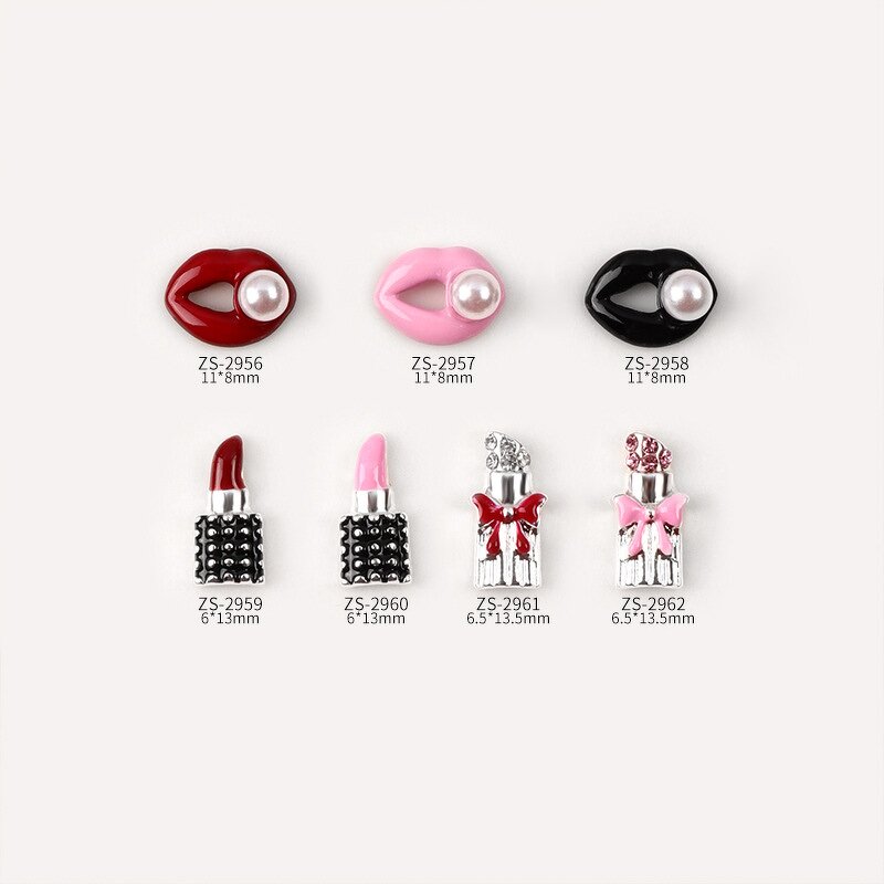 French Girl Nail Accessories Supplier - 3D Romantic Valentine's Alloy Lipstick Diamonds
