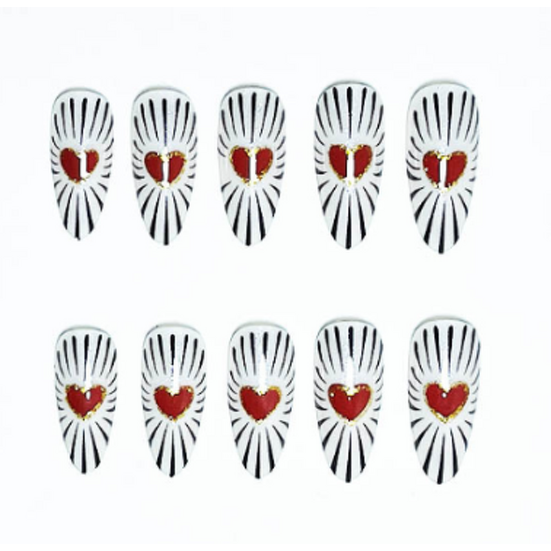 Valentine's Day Nails Factory - Red High Quality Almond Shape Handmade Love Bow Design