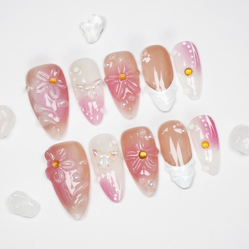 False Nails Supplier - Wholesale 10pcs Luxury Customized 3D Gel Press Almond