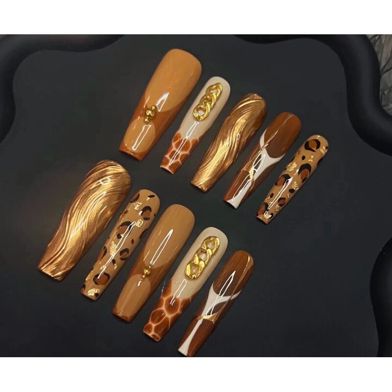 Luxury Acrylic Nails Factory - 10pcs Hand Painted Gel Press Stiletto Pattern Salon
