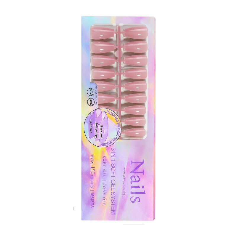 Gradient Nail Tips Supplier - Luxury 150pcs French Pink Almond Square Press on Tips