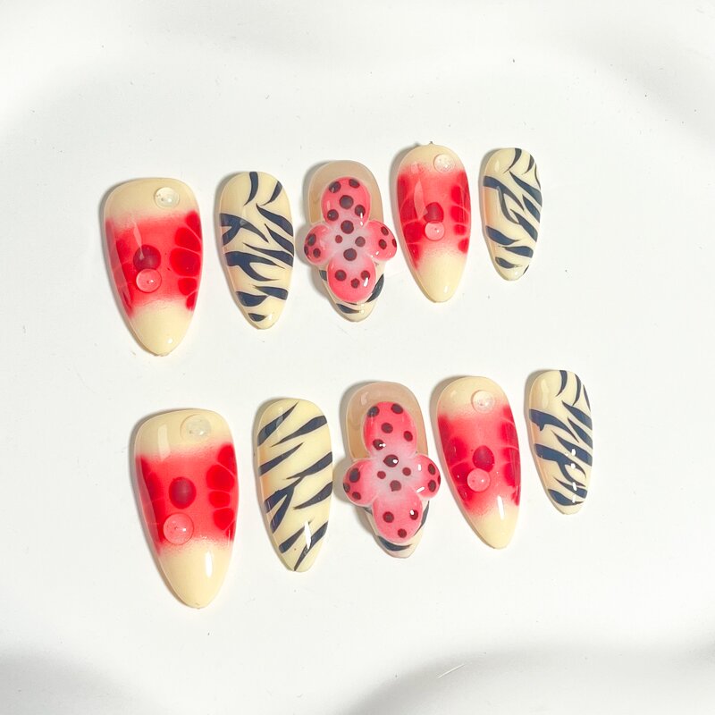Summer Fruit Nails Factory - 3D Soft Gel Handmade 24Pcs Strawberry False Nails