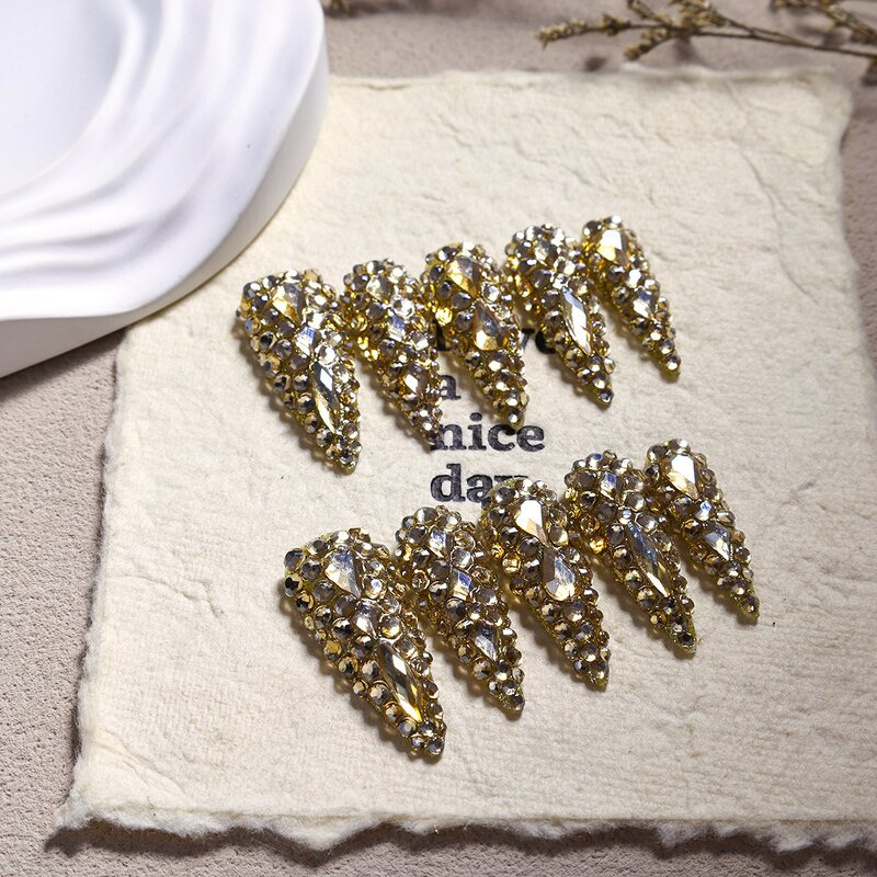 Rhinestone Nails Manufacturer - Handmade French Custom Acrylic 3D Romantic Almond