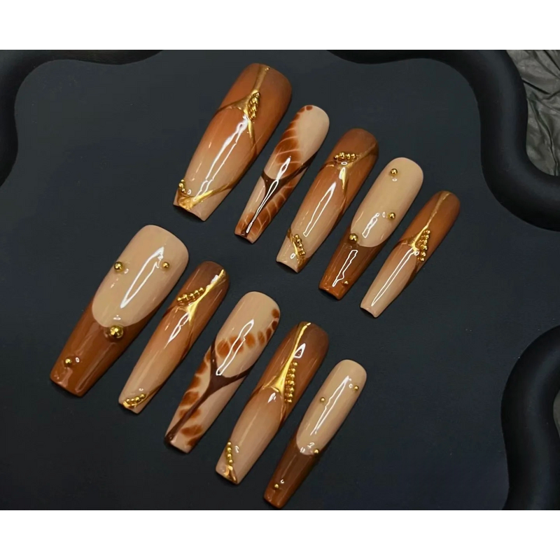 Luxury Acrylic Nails Factory - 10pcs Hand Painted Gel Press Stiletto Pattern Salon