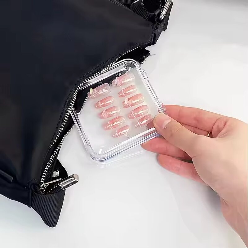 Nail Organizer Box Supplier - Press on Nails Empty Packaging Pink Transparent Box