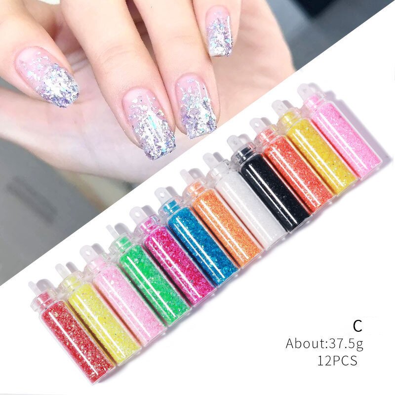Nail Ornament Set Factory - 48-Color Glass Bottle Glitter Hex Caviar DIY Set