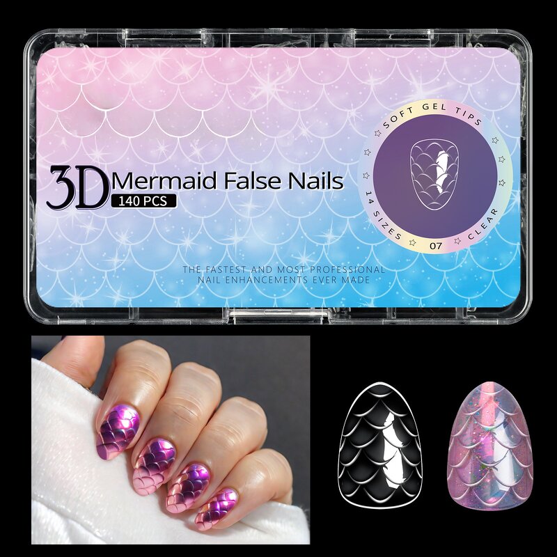 Mermaid Nail Tips Factory - Wholesale 3D Full Cover 12 Sizes Soft Gel Press on Tips