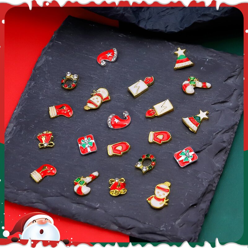 Christmas Nail Charms Supplier - Alloy Tree Cute Cartoon 20 Grids 3D Accessories