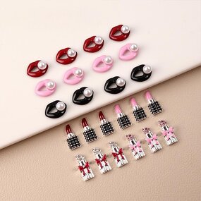 French Girl Nail Accessories Supplier - 3D Romantic Valentine's Alloy Lipstick Diamonds
