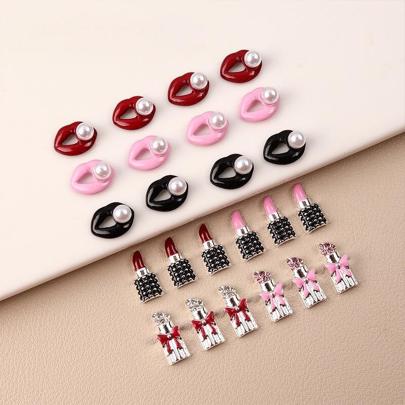 French Girl Nail Accessories Supplier - 3D Romantic Valentine's Alloy Lipstick Diamonds
