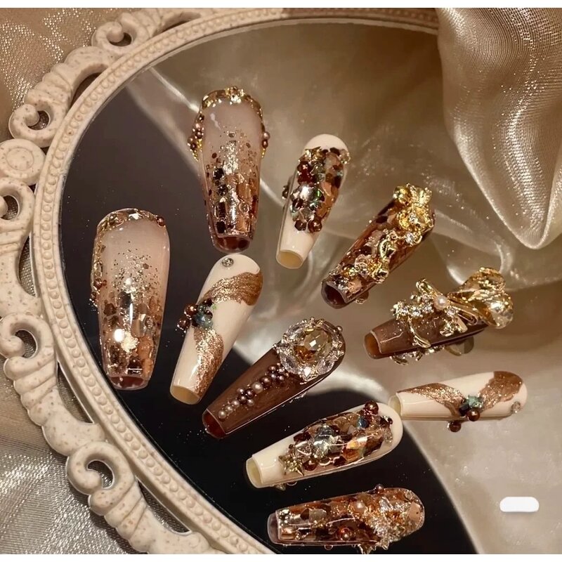 Luxury Acrylic Nails Factory - 10pcs Hand Painted Gel Press Stiletto Pattern Salon