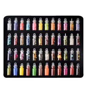 Nail Ornament Set Factory - 48-Color Glass Bottle Glitter Hex Caviar DIY Set