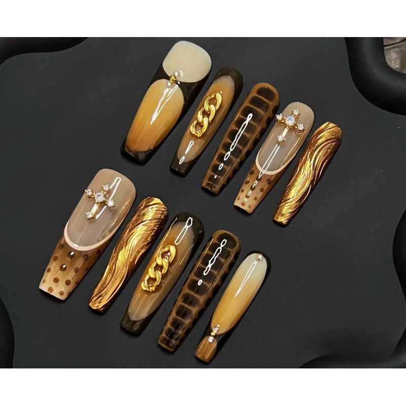 Luxury Acrylic Nails Factory - 10pcs Hand Painted Gel Press Stiletto Pattern Salon