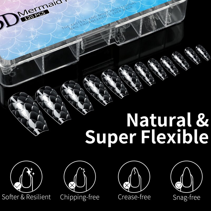Mermaid Nail Tips Factory - Wholesale 3D Full Cover 12 Sizes Soft Gel Press on Tips