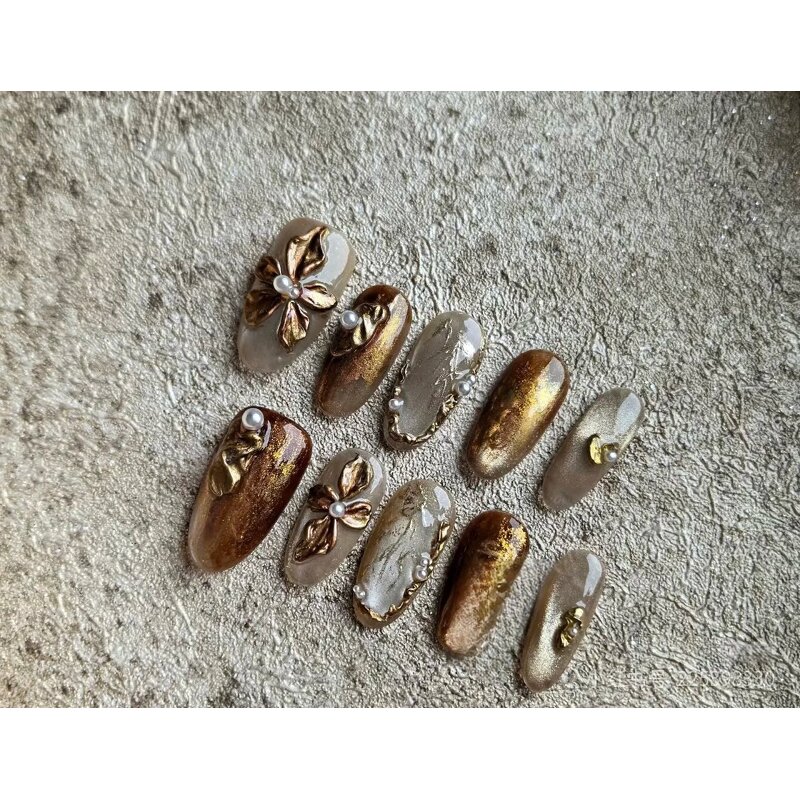 Luxury Acrylic Nails Factory - 10pcs Hand Painted Gel Press Stiletto Pattern Salon