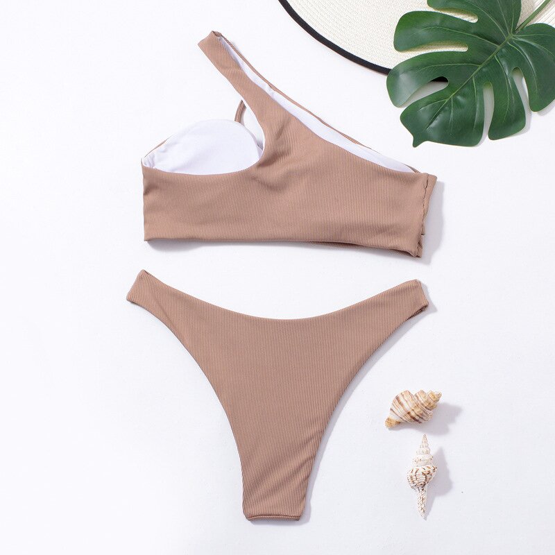 One Shoulder Bikini Supplier - Sexy Cut Out Ribbed Push up Crisscross 2024
