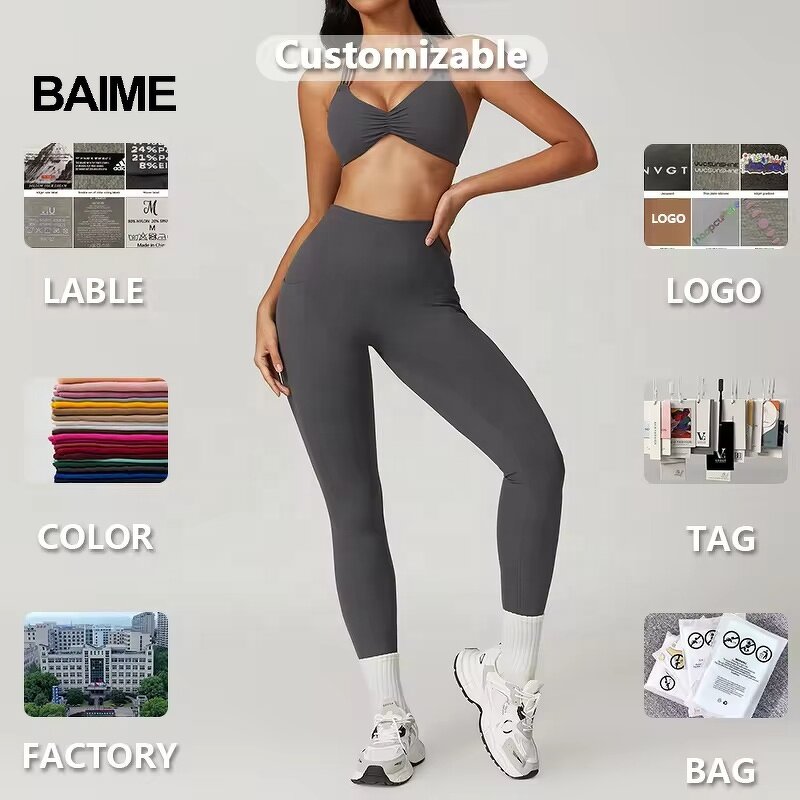 Women Yoga Set Manufacturer - Custom Logo Backless Bra V Cut Legging Set