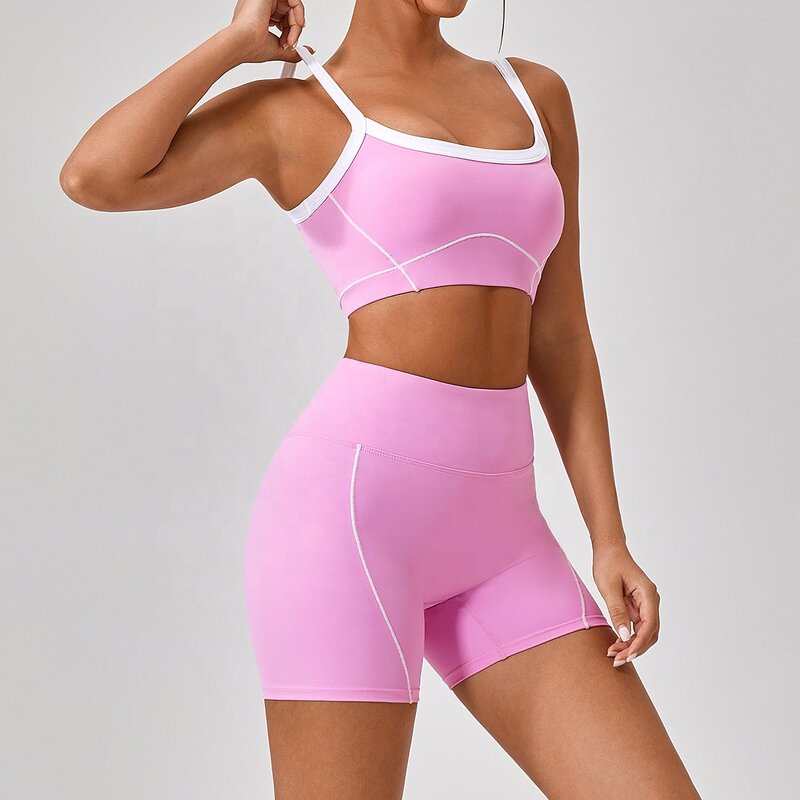 Yoga Set Supplier - 4pcs Recyclable Fabric Comfortable Hot Pink