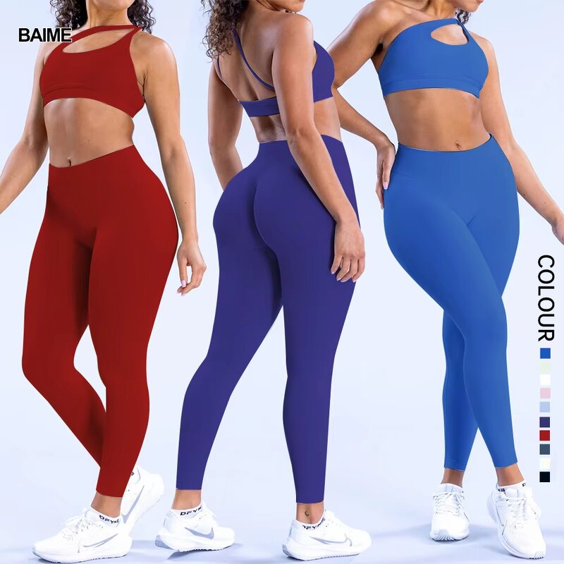 Impact Legging Sets Supplier - Popular Seamless Gym Set Scrunch Butt One Shoulder