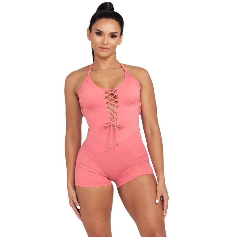 Yoga Bodysuit Manufacturer - Women Compression Stretchy Halter Neck One Piece